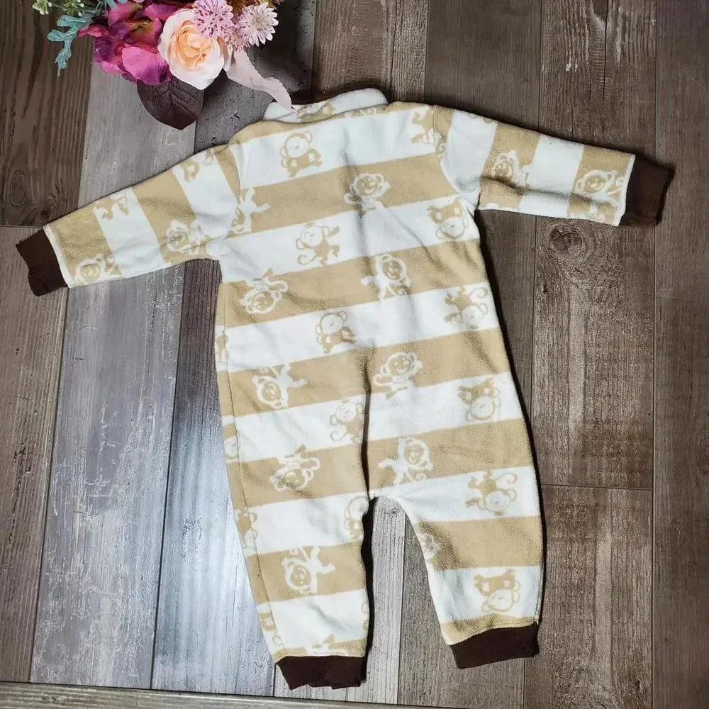 Child of Mine by Carter's Size 12M Beige and White Striped Fleece Baby Romper